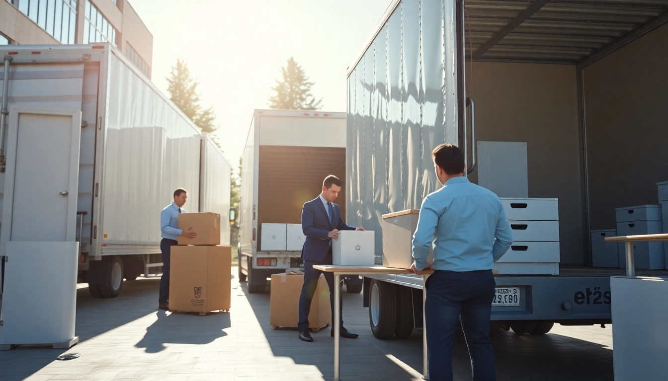 Apex Moving Calgary for Business team safely organizing office relocation with professional movers and trucks in Calgary.