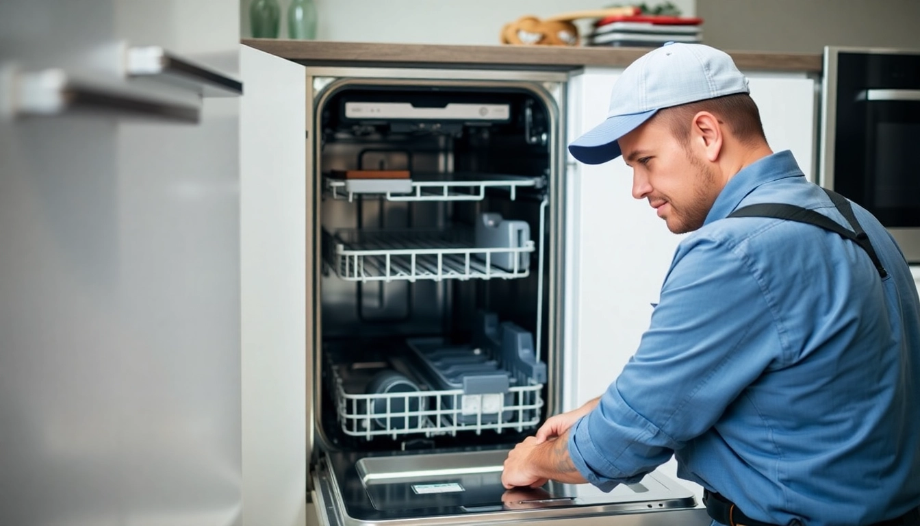 Expert dishwasher repair Toronto service technician fixing a broken dishwasher in a Toronto